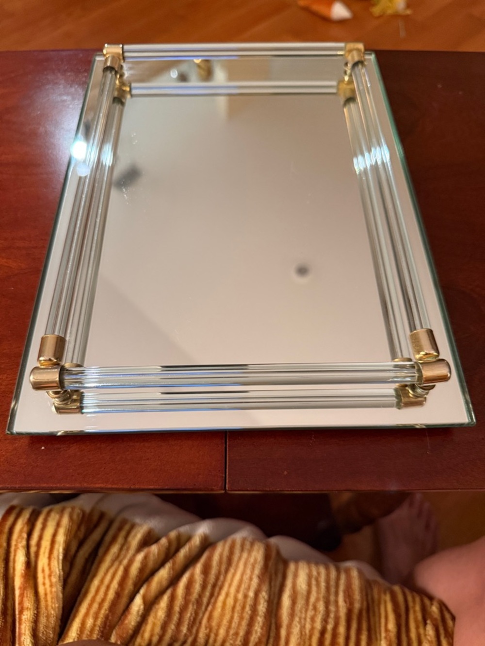 Vintage glass and brass Accent Vanity Mirror Tray